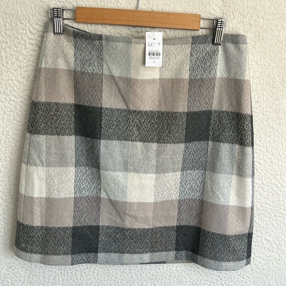 Loft Skirt Womens Size 4 Plaid‎ Gray and Cream - Picture 1 of 6